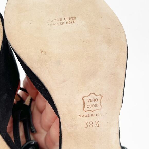 Vintage Manolo Blahnik Black Suede T-Strap Ankle Strap Pointed Toe Pump IT 38.5 - Picture 11 of 11